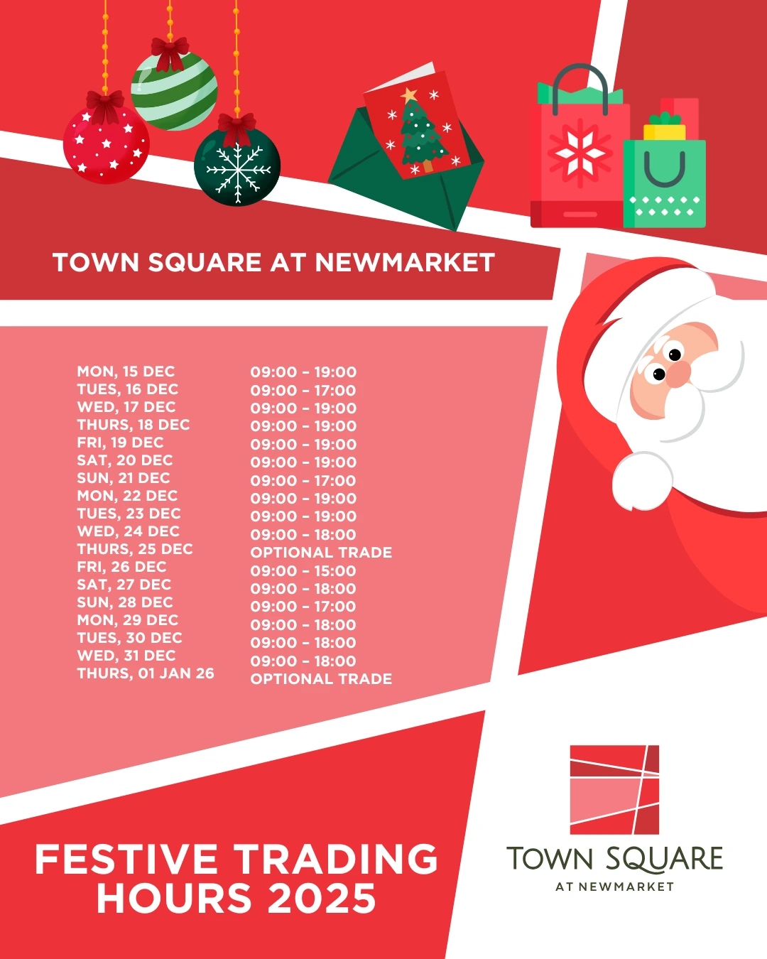 Town Square at Newmarket - Festive Trading Hours 2025